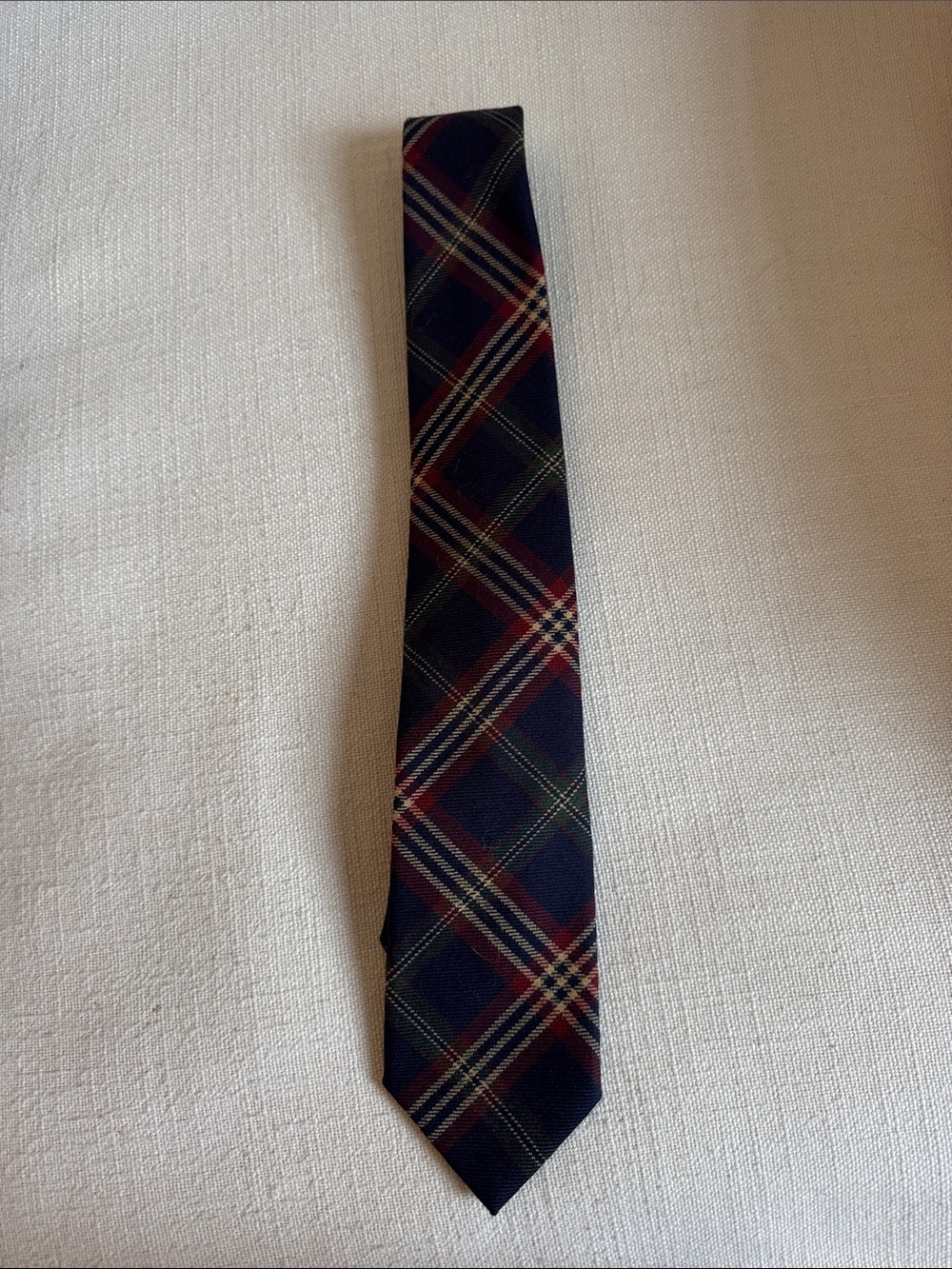 Brooks Brothers Navy Plaid Tie with Red and Cream Accents